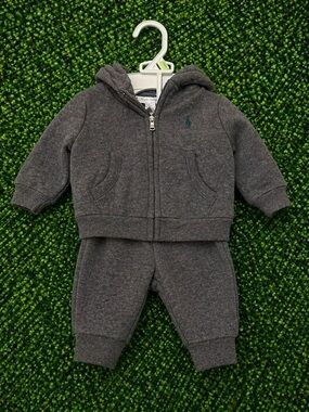 Ralph Lauren Dark Gray Baby Hoodie and Jogger Set